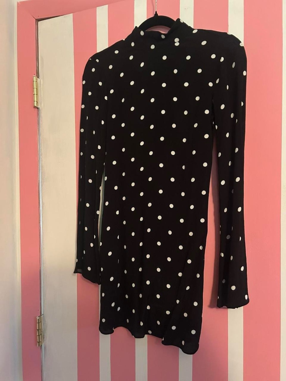 NWT Black Long-Sleeve Polka Dot Dress